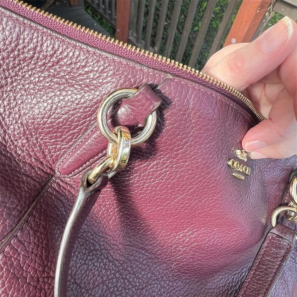 COACH Mini Kelsey Satchel Bag Purple Oxblood Leather w Gold Hardware AUTHENTIC - Picture 10 of 11